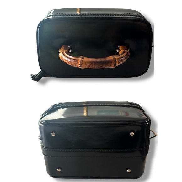 🖤💄SOLD💄🖤 VTG 90s GUCCI Black Patent Leather Vanity Case Bag w/ Bamboo Handle - Picture 8 of 15